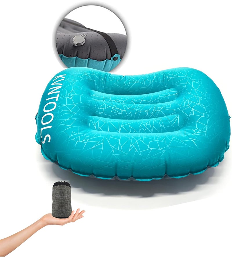 KVNTOOLS Camping Pillow-Compressible, Ultralight Inflatable,Compact, Comfortable, Ergonomic Inflating Pillows for Neck & Lumbar Support While Camp, Hiking(Grain Blue,with Anti Slip Straps) - Image 1